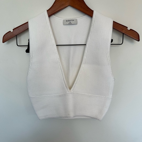 Aritzia Babaton White Ribbed Knit Women's Top size XS - Picture 2 of 4